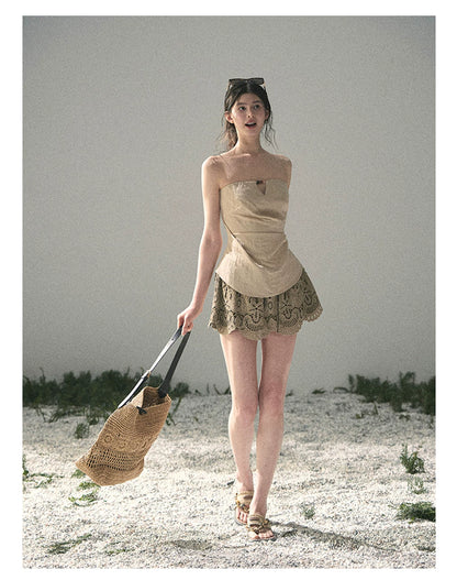 “Moonlit Haze” Dutch Cream Strapless V-Notch Top