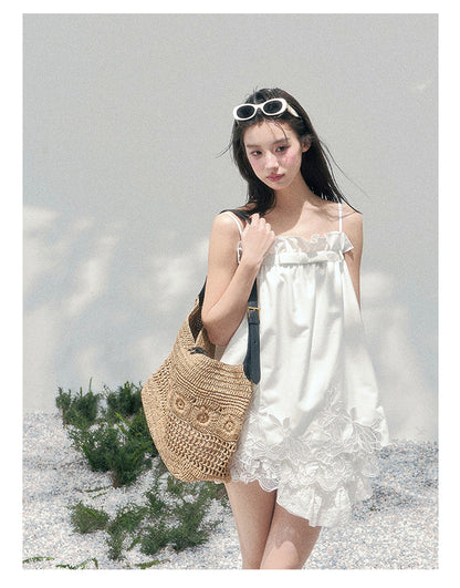 “Bouquet Summer” Camellia White Lace Babydoll Top