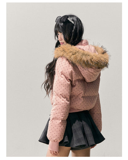 少也眼 “Candy Wrapper Dream” Hooded Quilted Polka-Dot Jacket 645156