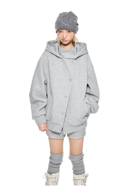 EZEK | Preppy Hooded Wool Blend Jacket with Button Front