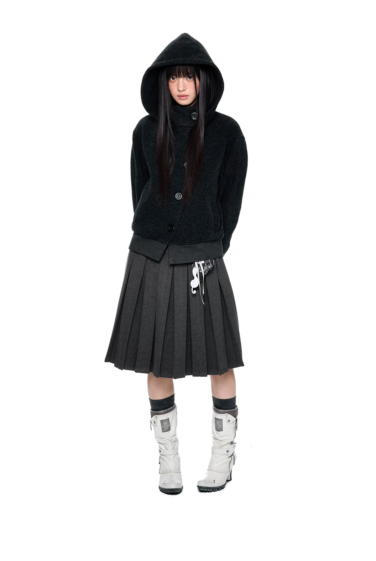 EZEK | Preppy Hooded Wool Blend Jacket with Button Front