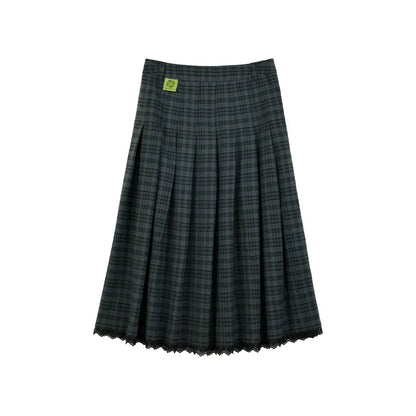 "Sage Whisper" Layered Trench Collection (Round Collar Coat / Knit Top / Polka Dot Cami / Plaid Skirt)
