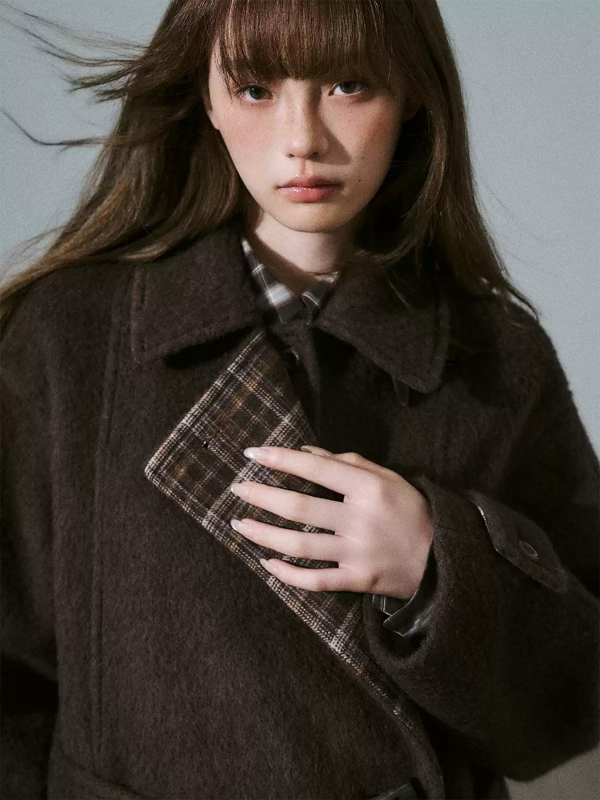 LOST FOREST - Red Brown Wool Blend Plaid Coat