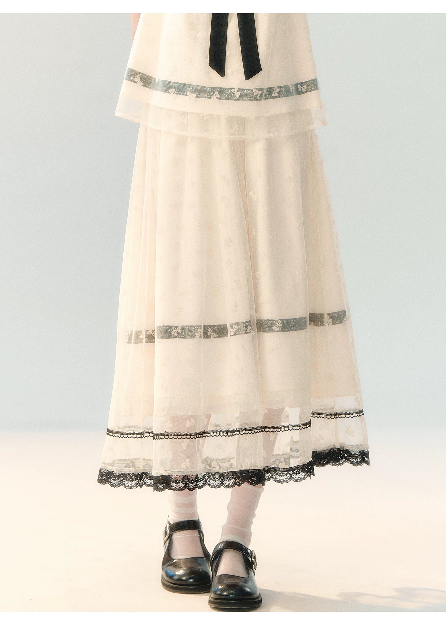 "Velvet Bow Butterfly" Apricot Flocked Tulle Skirt Set PP2026231