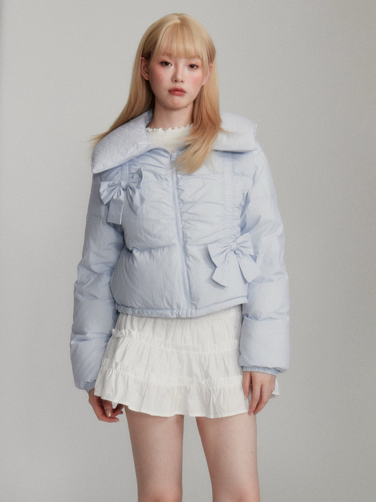 “Blue 90% White Duck Down” Short Puffer Jacket M6666