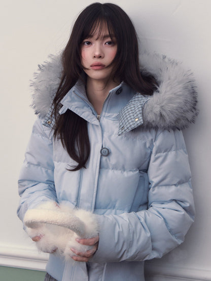 Soote Season - Glacier Blue City Sport Cinched-Waist Short Down Jacket