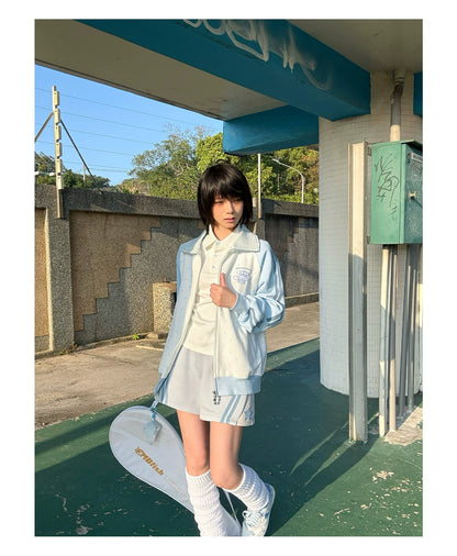 "Spring Breeze" Blue & White Polka Dot Track Jacket