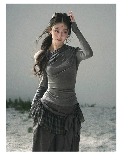 “Where Shadow Walks Beside Light” Dusk Gray Asymmetrical Top
