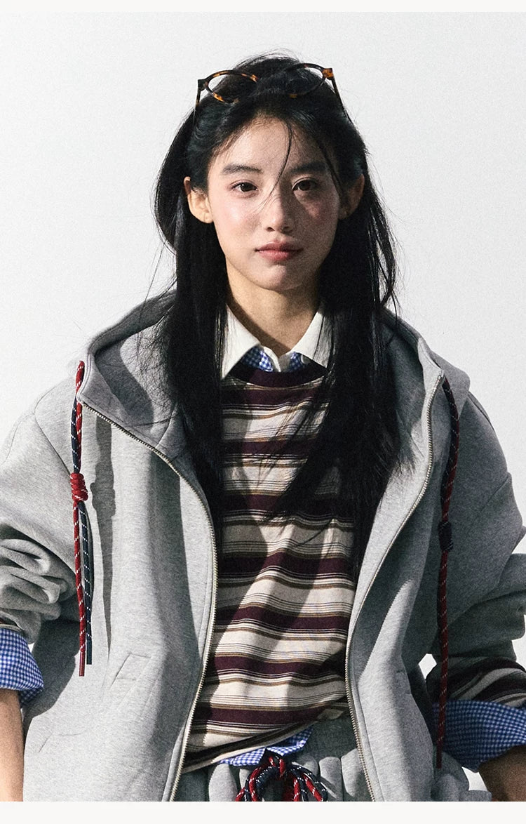 OAKMOO/ "A Trace of Self" Light Heather Gray Miu-Inspired Sporty Hoodie & Skirt Set