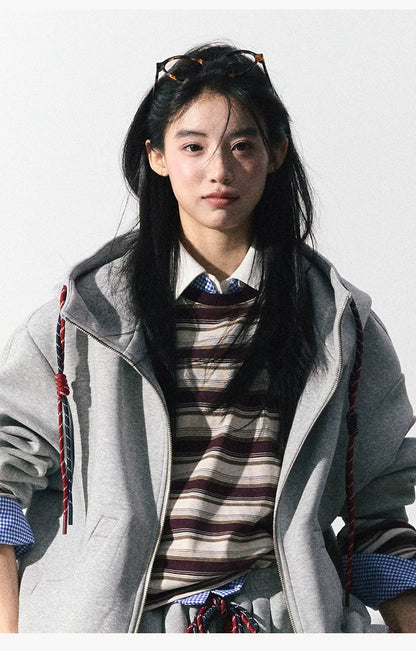 OAKMOO/ "A Trace of Self" Light Heather Gray Miu-Inspired Sporty Hoodie & Skirt Set