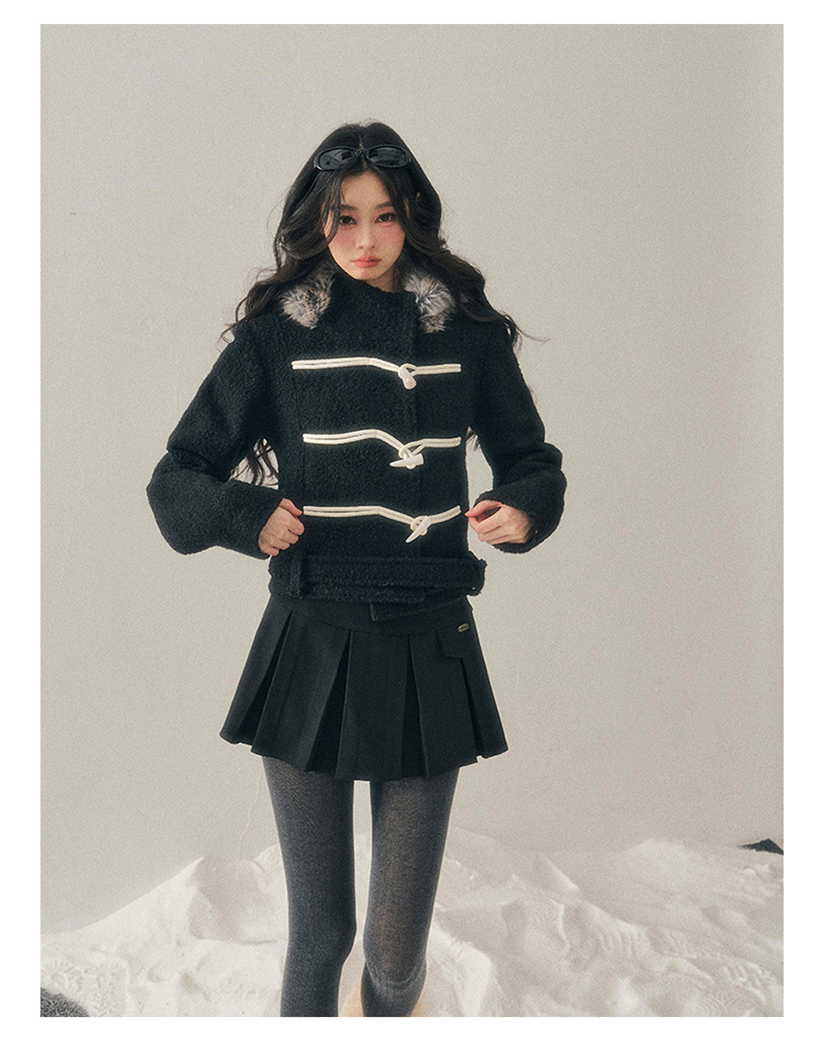少也眼 "Silent Devotion" Quilted Fringe Wool Coat - Quiet Black
