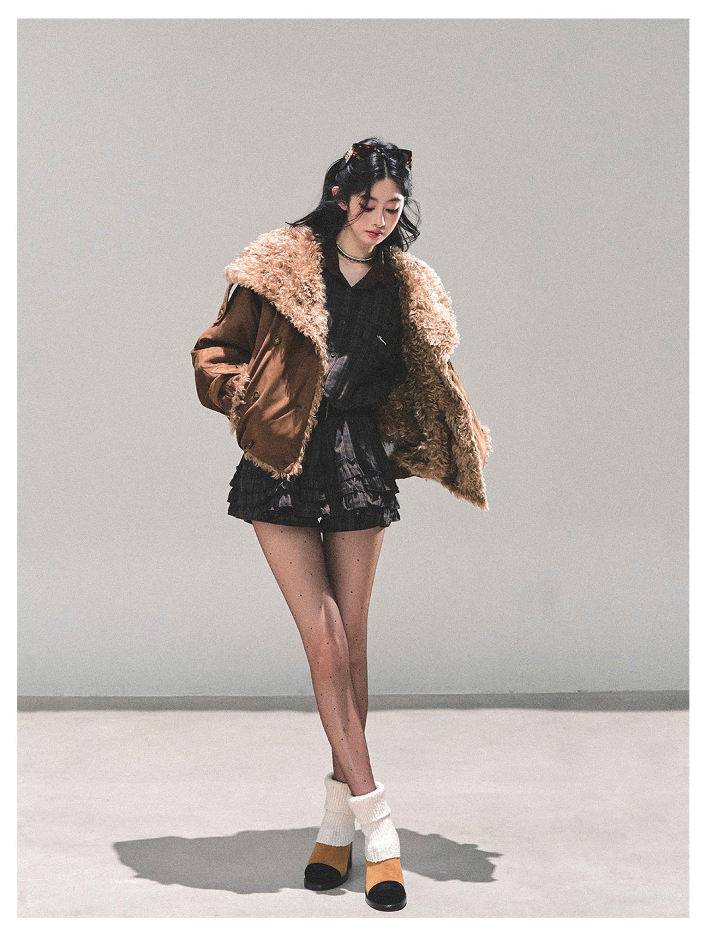 少也眼 "Velveted Winter" Cozy Shearling Fleece Jacket - Coffee Brown