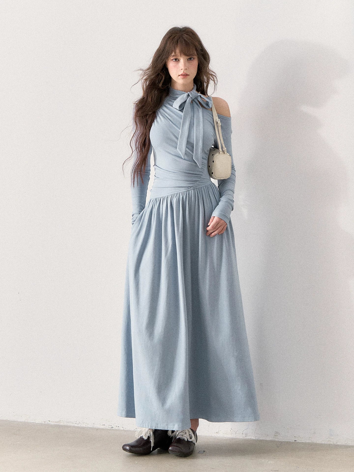 [TMMG] “Fluid Poetry” — Ruched Off-Shoulder Maxi Dress