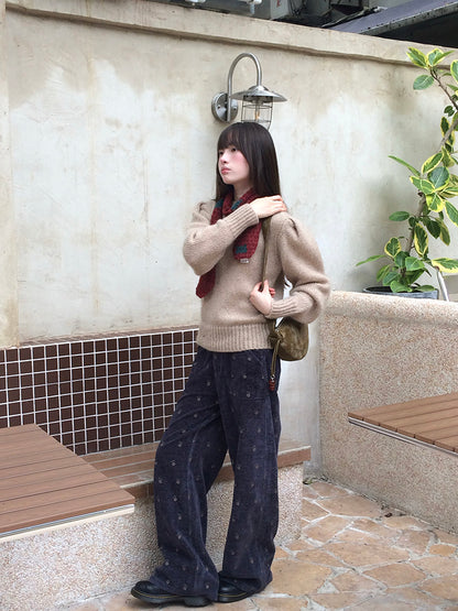 Zzouu - Embroidered Corduroy Pants