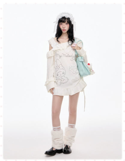 “Sweet Bloom” Ivory My Melody Asymmetric Oversized Top