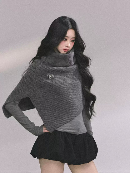 少也眼 Korean Style Loose Turtleneck Knit Cape