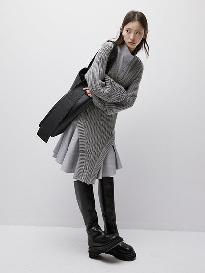 FUSSED Noise Irregular Knit Patchwork V-Neck Sweater Dress FOF-25SS023