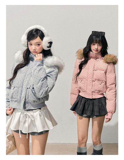 少也眼 “Candy Wrapper Dream” Hooded Quilted Polka-Dot Jacket 645156