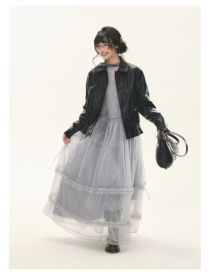 "Morning Veil" Morning Mist Purple Tiered Mesh Slip Midi Dress