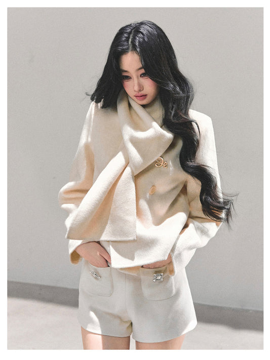 少也眼 “Twilight Forest" Woolen Oversized Coat - White