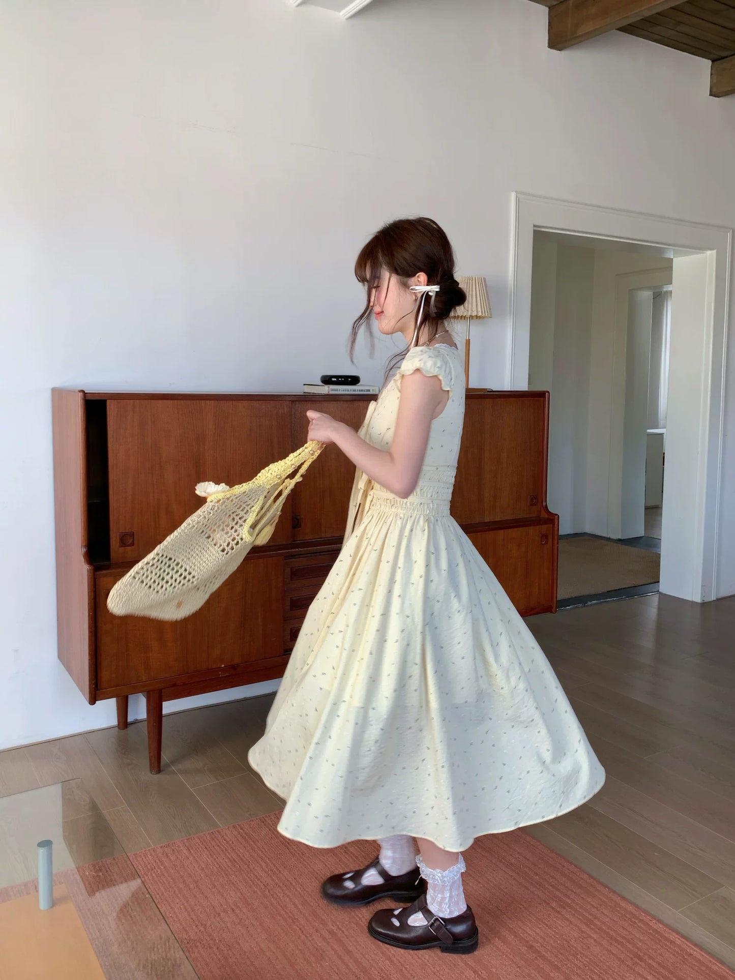 [RF] “Butter Peach Blossom” Goose Yellow Floral Maxi Dress