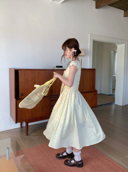 [RF] “Butter Peach Blossom” Goose Yellow Floral Maxi Dress