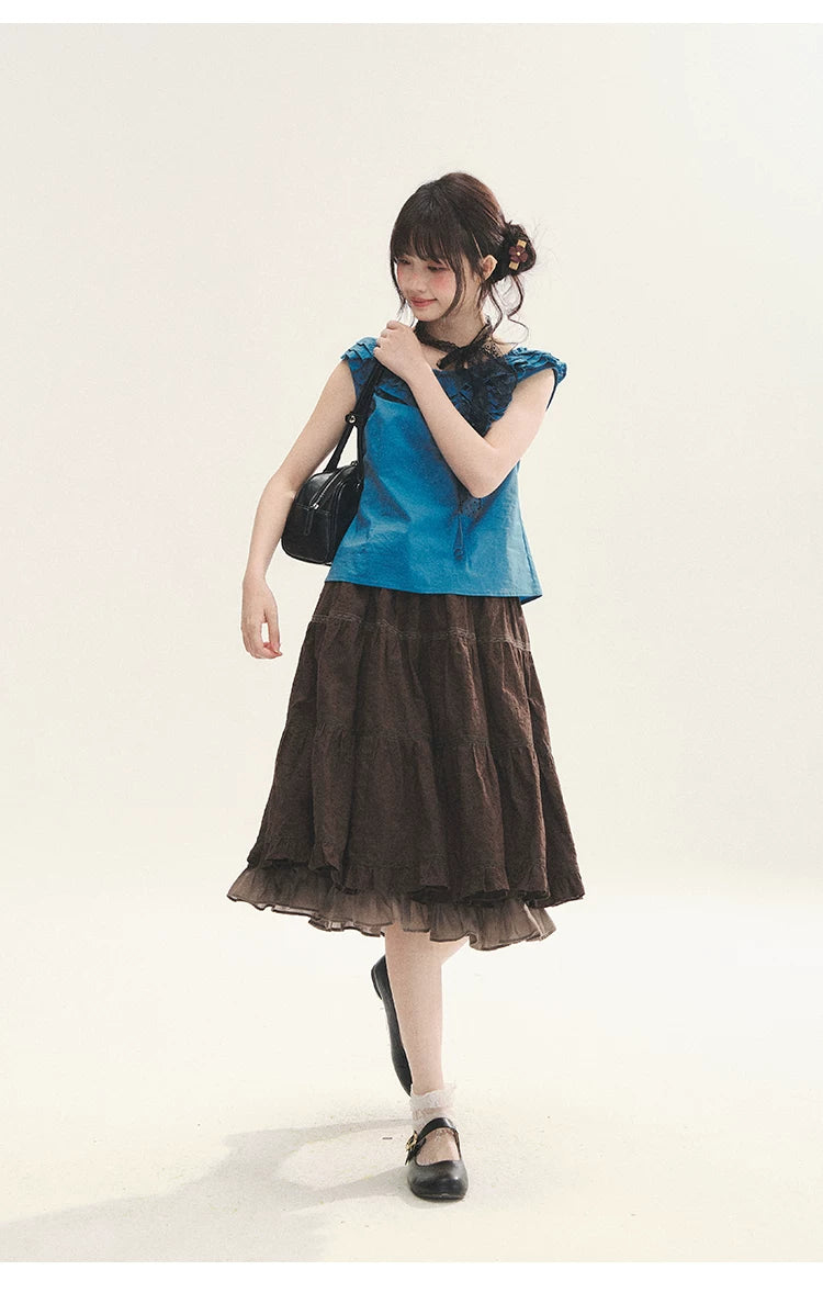 "Bluebell" Peacock Blue Lace Embroidered Fitted Sleeveless Top