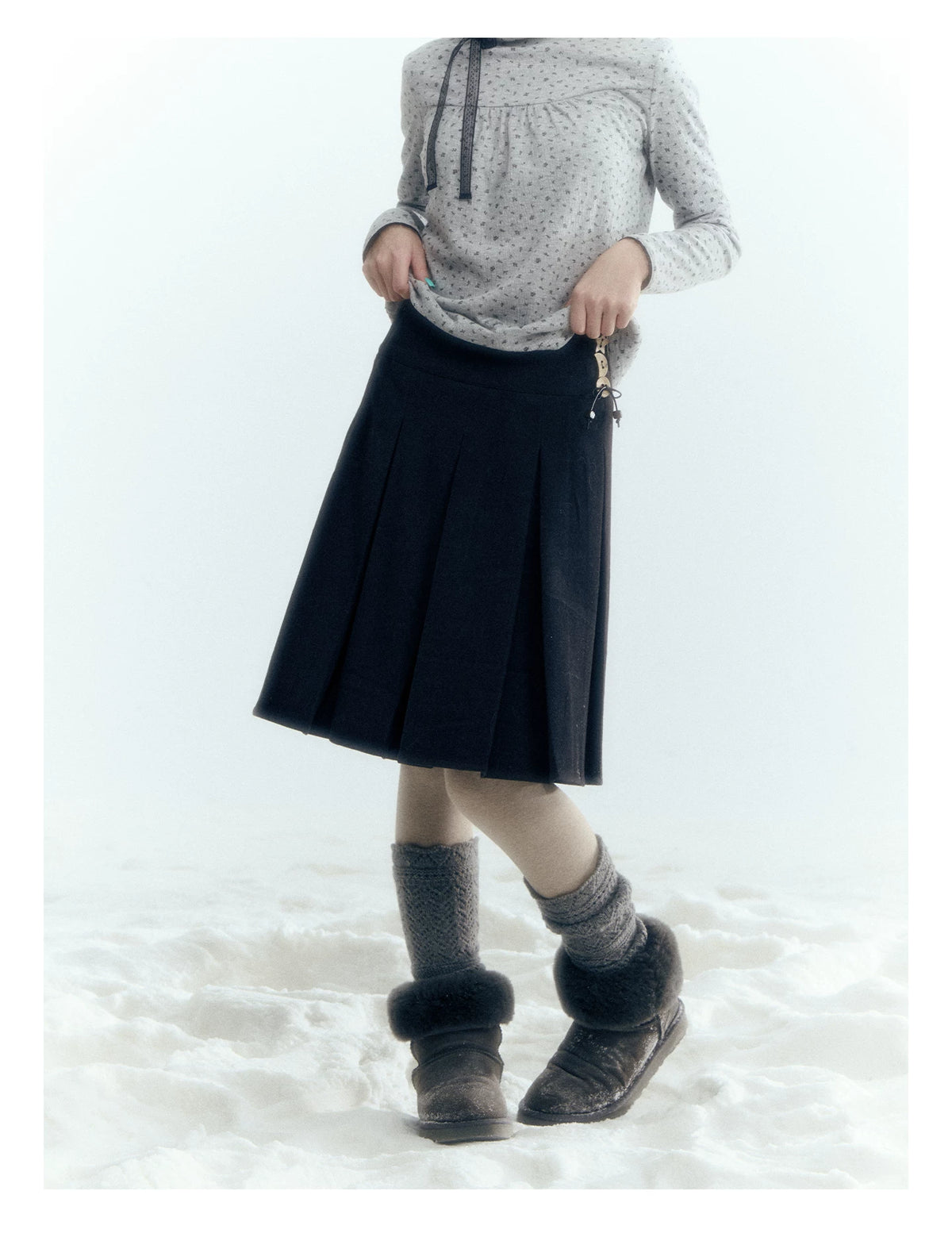 Horridale - Dark Gray Wool-Look A-Line Pleated Mini Skirt
