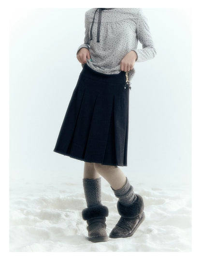 Horridale - Dark Gray Wool-Look A-Line Pleated Mini Skirt