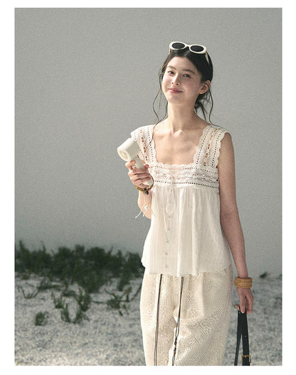 “Summer Light Through Veil” Ivory Lace Babydoll Blouse