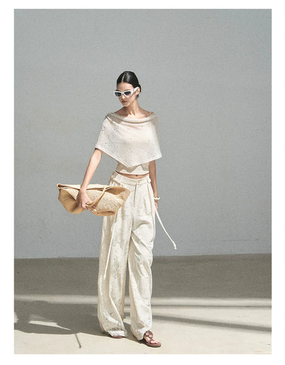 "A Love Letter to Sunlight" Dutch Cream Lace Wide-Leg Pants (With Matching Waist Rope)