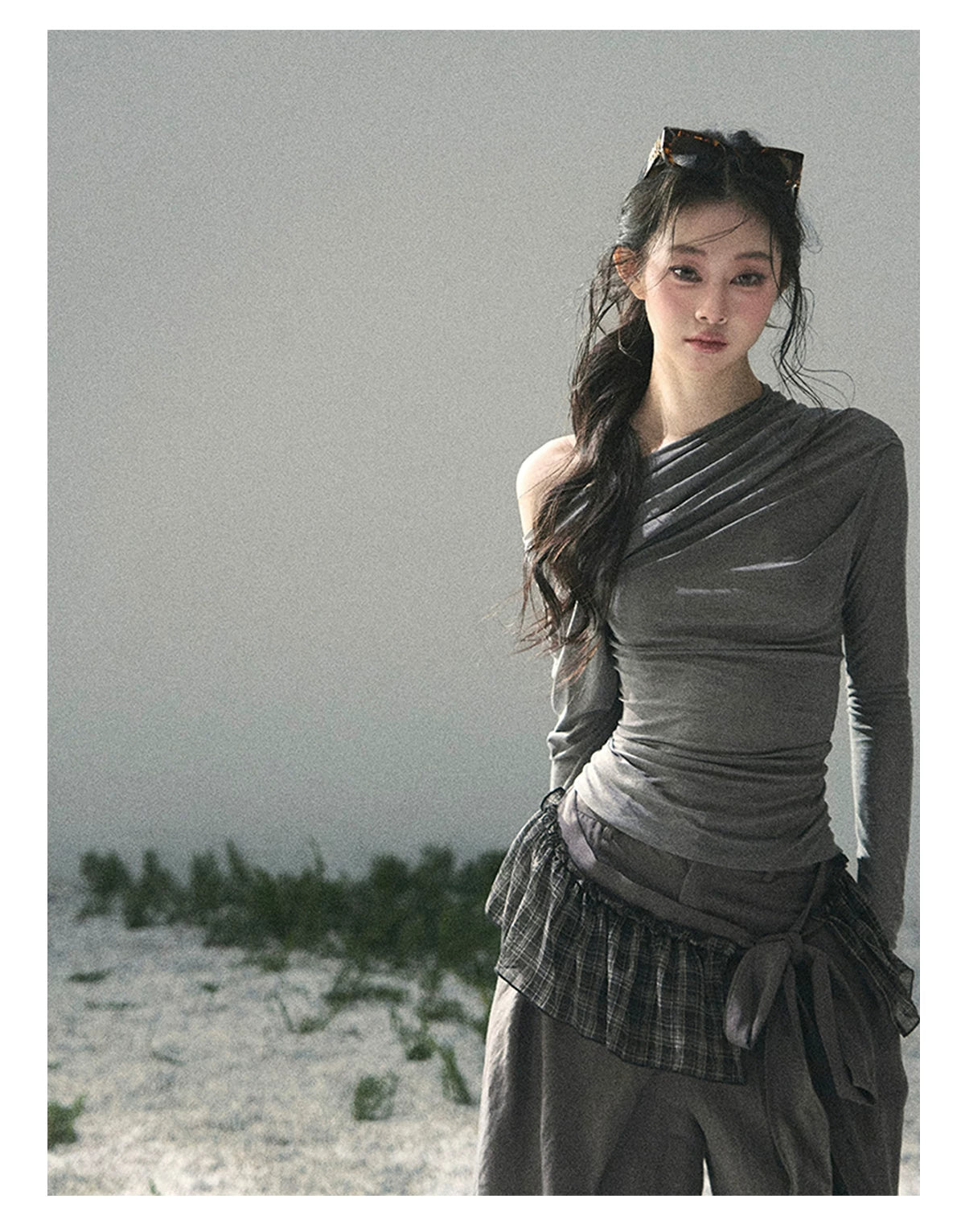 “Where Shadow Walks Beside Light” Dusk Gray Asymmetrical Top