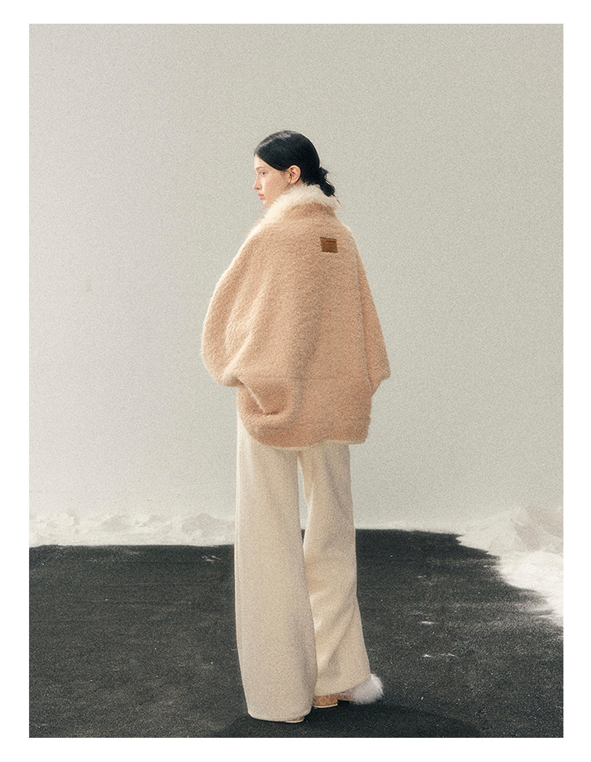 少也眼 "Velveted Sigh" Milk Tea Faux Cashmere Knit Jacket