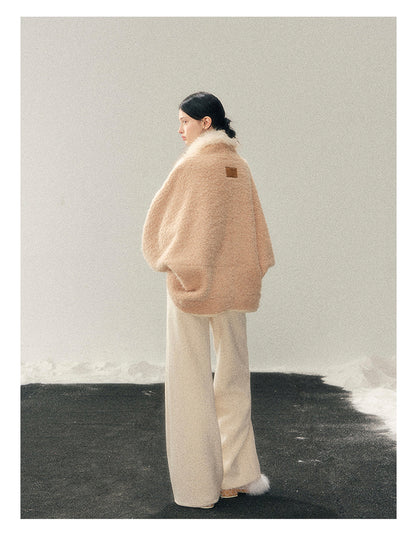 少也眼 "Velveted Sigh" Milk Tea Faux Cashmere Knit Jacket