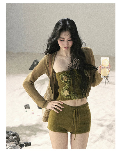 "Forest After Rain" Misty Meadow Haze 3-Piece Cardigan & Shorts Set 45236485