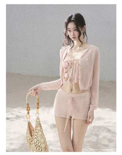 "Forest After Rain" Dusty Rose 3-Piece Cardigan & Shorts Set 45236485