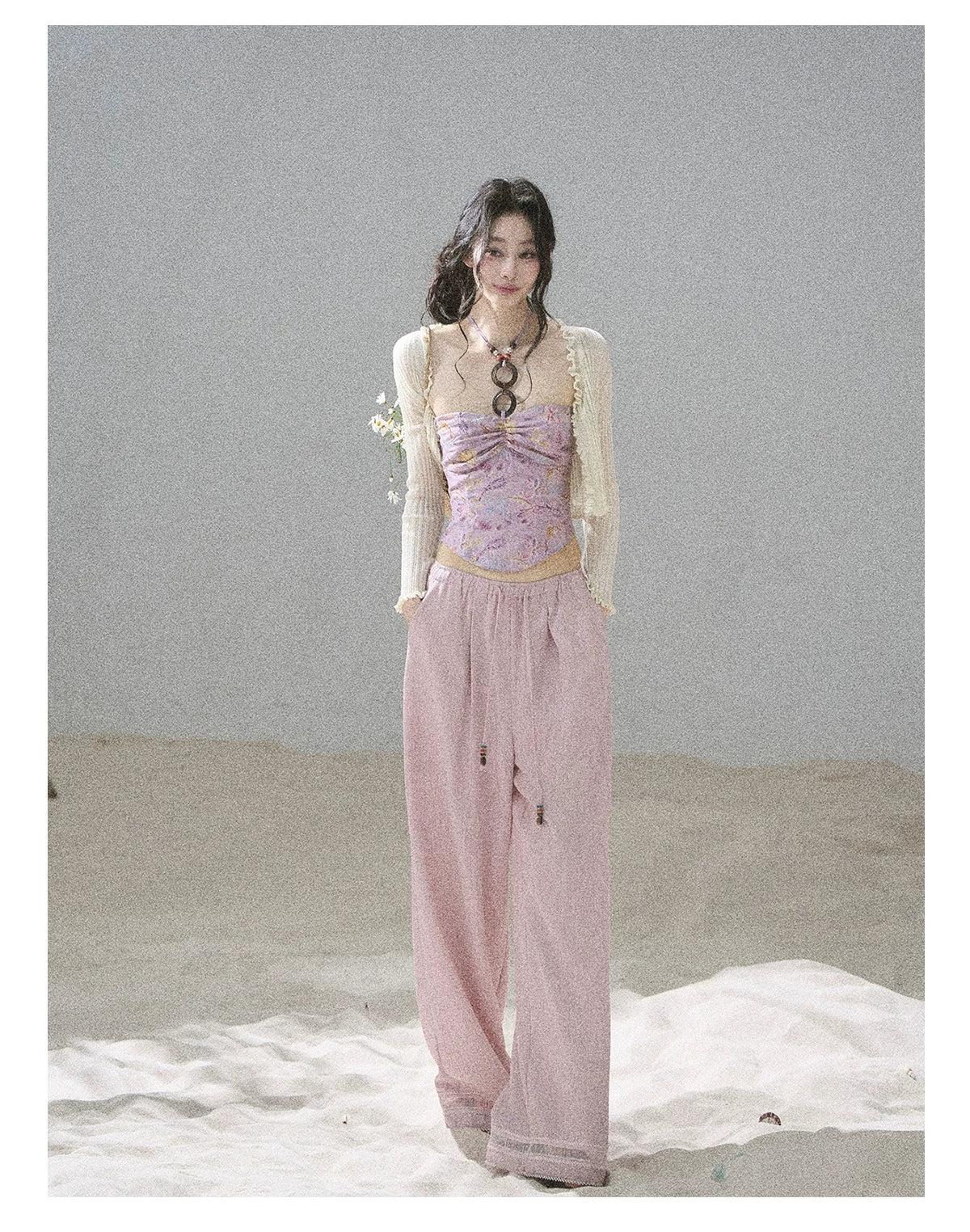 "Follow the Sea Breeze" Lightweight Straight-Leg Wide-Leg Pants (Lotus Pink/ Gray Sage Green/ Gray Blue)