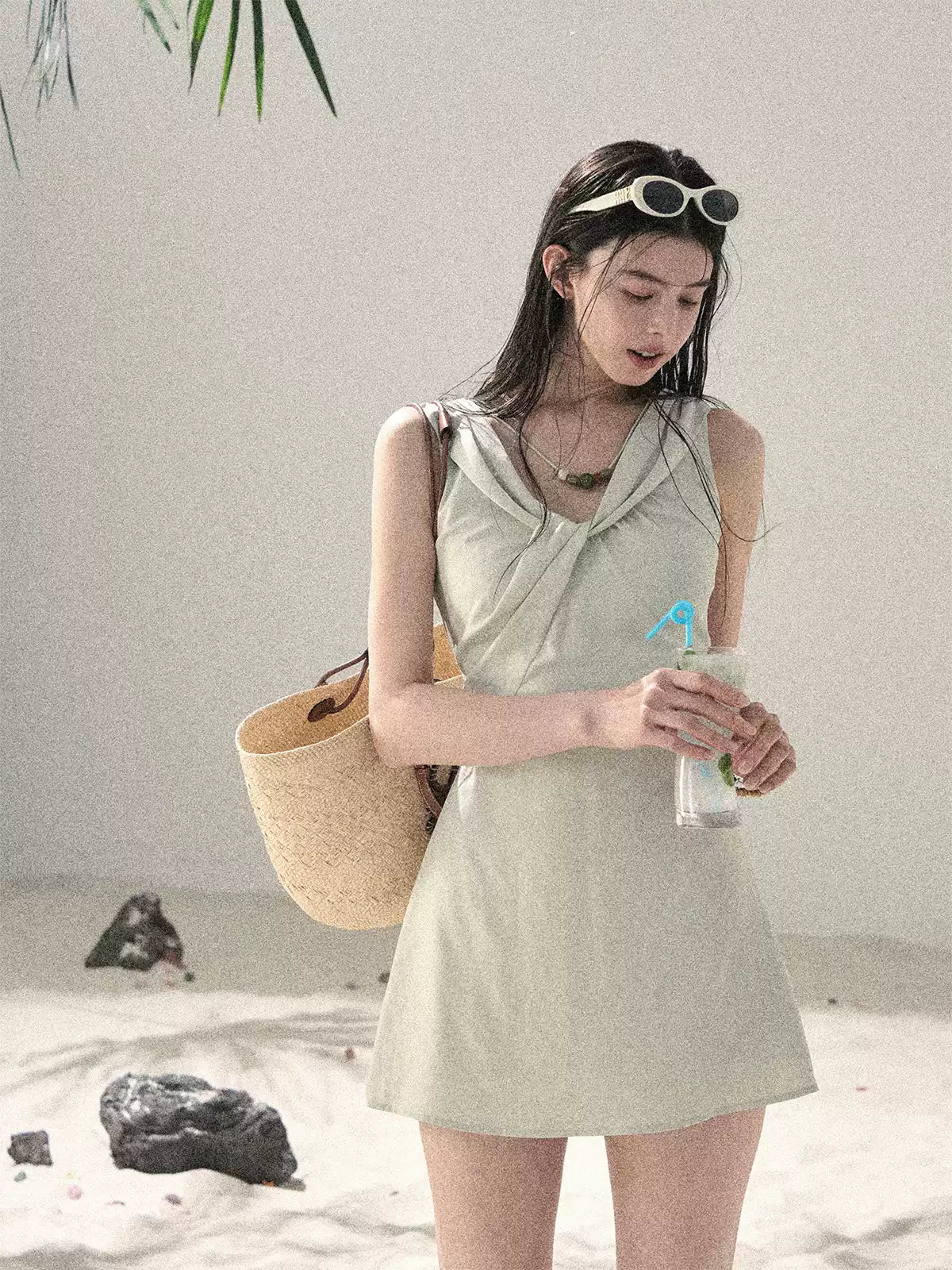 "Botanical Whisper" Sage Mist V-Neck Dress