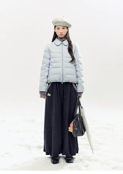 "Bunny Tea Party" Fleece-Lined Balloon Wide-Leg Pants (Hazelnut Brown/ Midnight Gray)