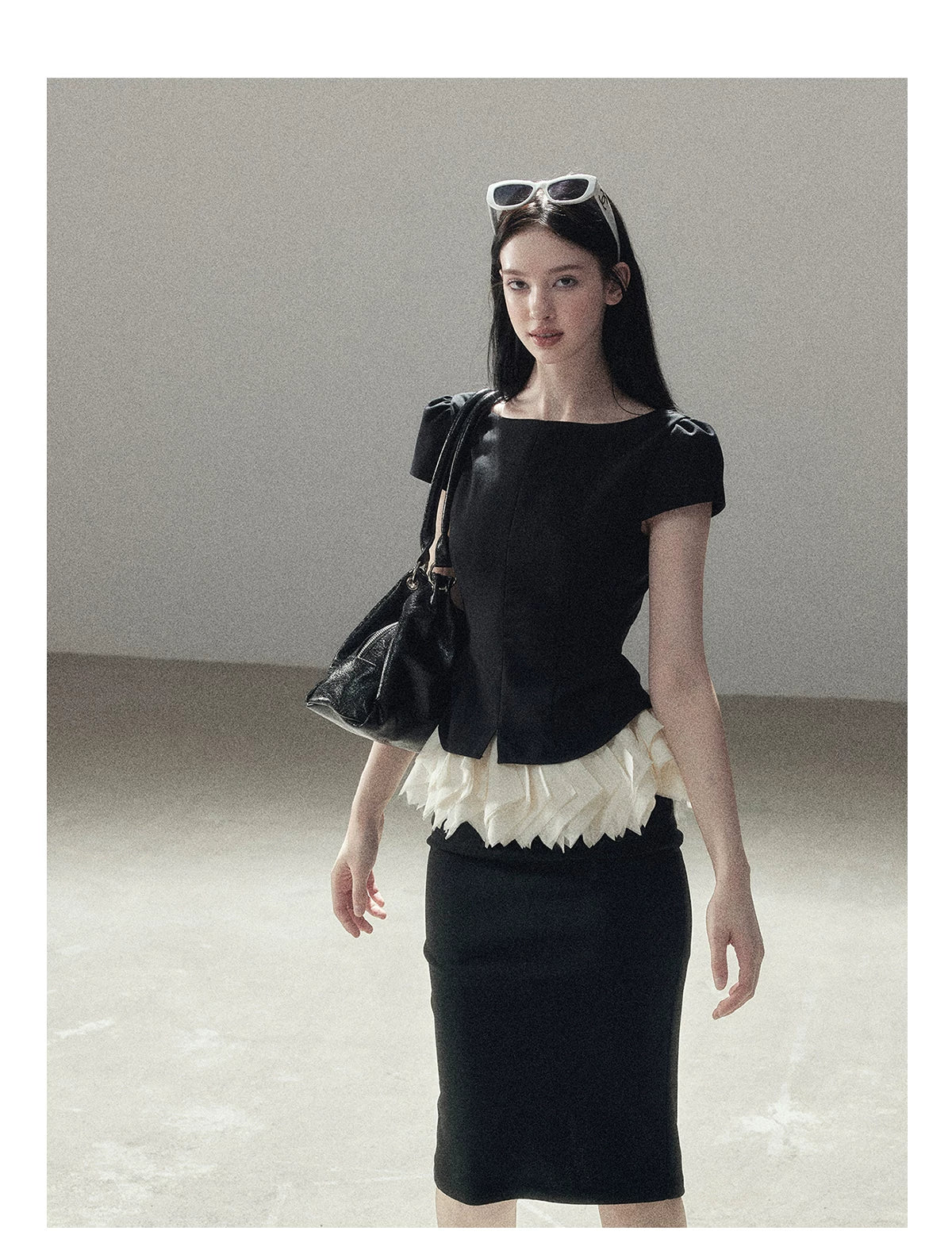 "Her Black & White Poem" Elegant Contrast Two-Piece Set