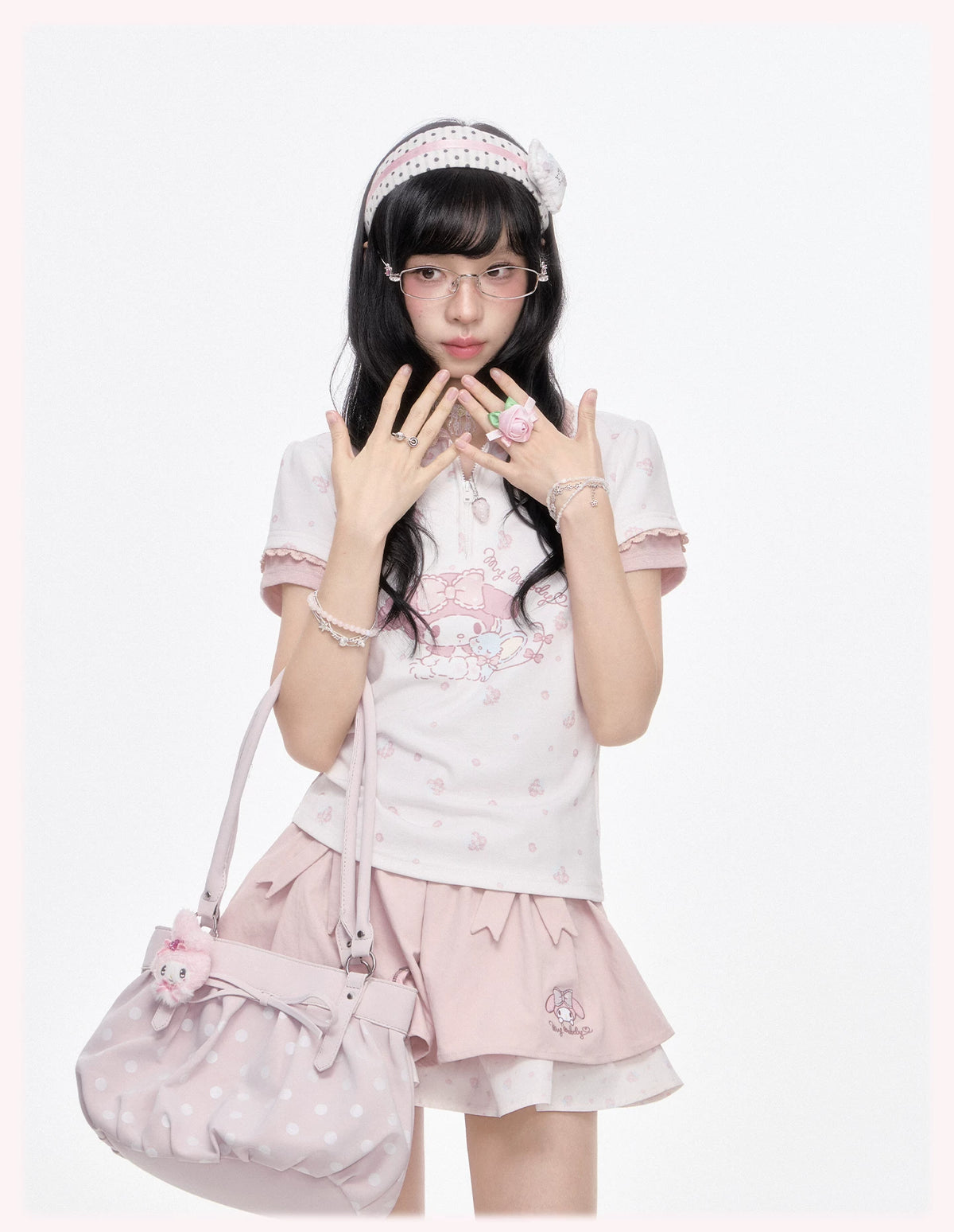 “Melody Blossom” Pink Floral Polo & Layered Skort Set