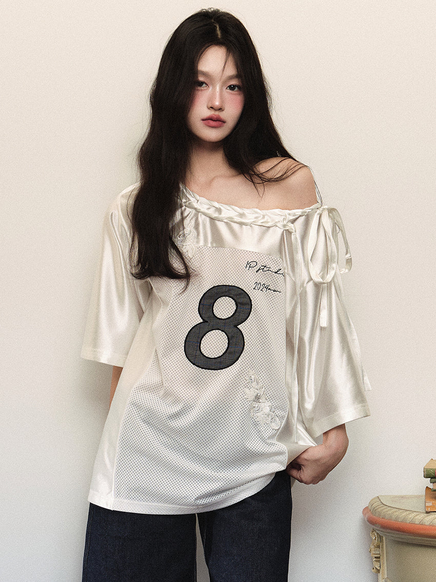 1P - “The Girls” Glossy Mesh Rose Jersey Top