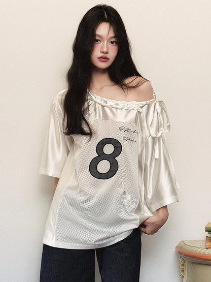 1P - “The Girls” Glossy Mesh Rose Jersey Top