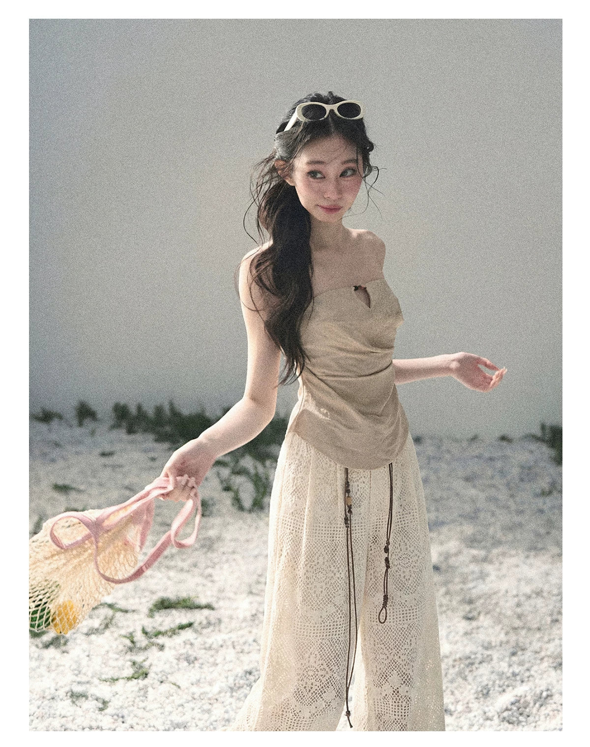 “Moonlit Haze” Dutch Cream Strapless V-Notch Top