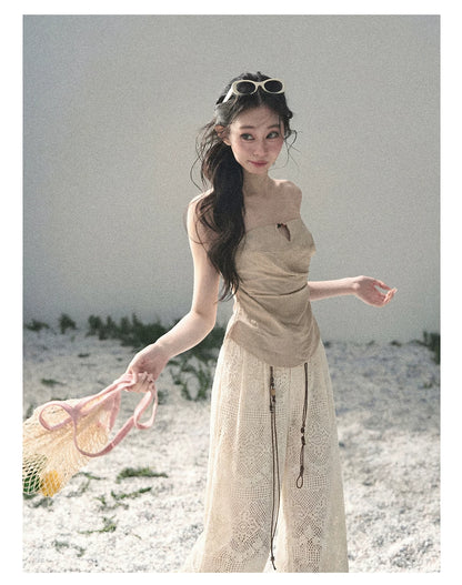 “Moonlit Haze” Dutch Cream Strapless V-Notch Top
