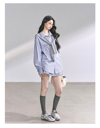 少也眼 "Felton Academy" Relaxed Korean Preppy Two-Piece Set 97842551