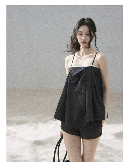 "Flowing Light & Shadow" Slate Gray Cami Top & Skort Two-Piece Set