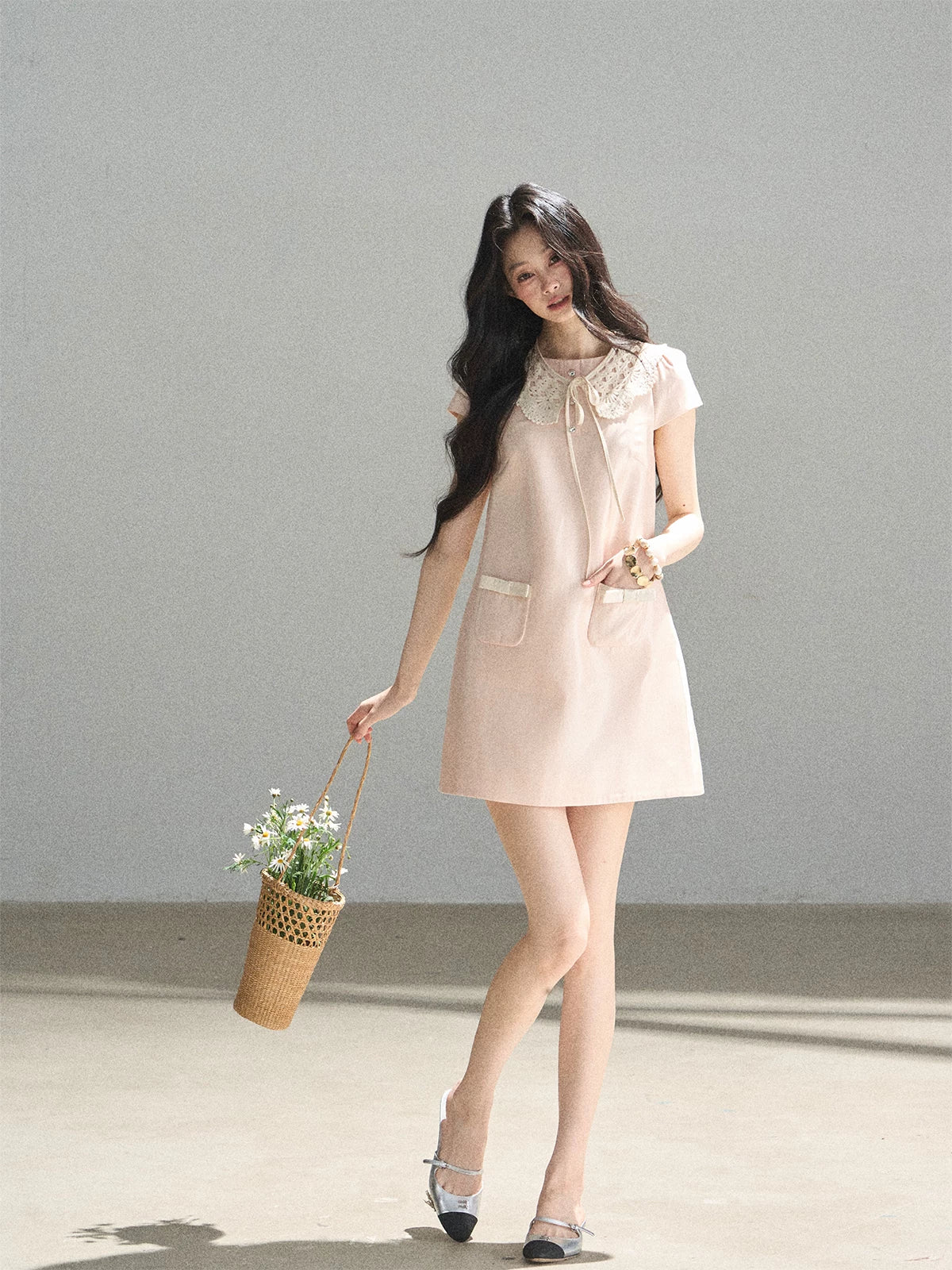 "Blush Haze" Cinnamon Pink Lace Babydoll Mini Dress
