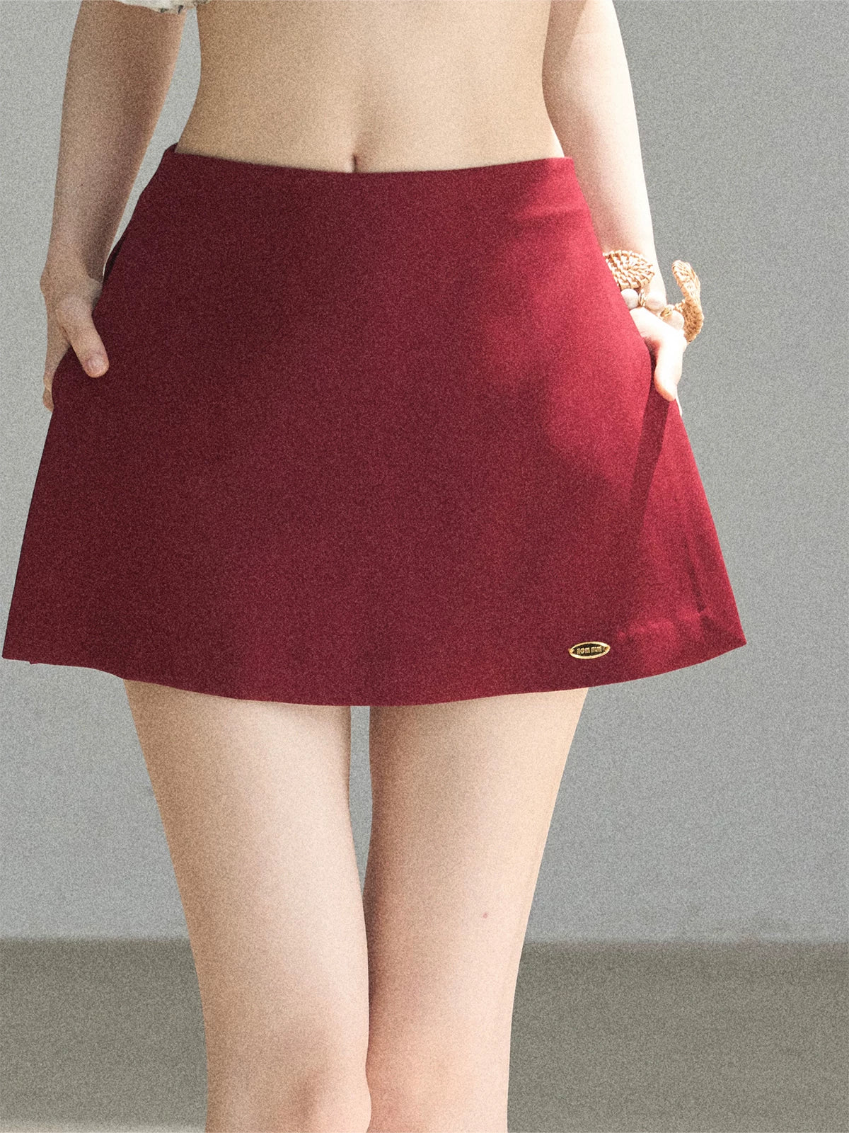 "The Unlit Spirit" High-Waisted A-Line Skort (Angora Red/ Tranquil Black)