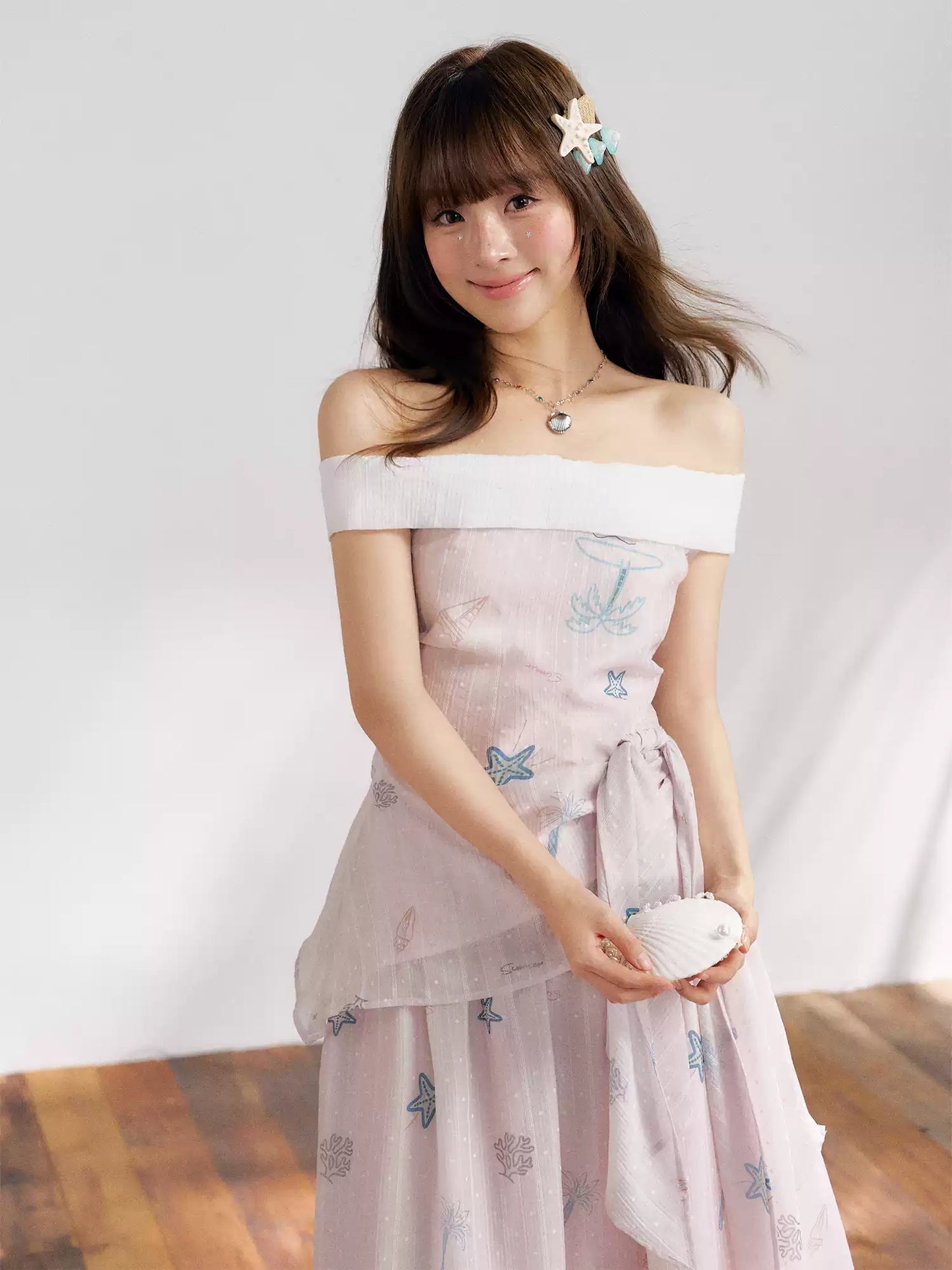 “Pink Mist Island” Dusty Rose Off-Shoulder Skirt Set